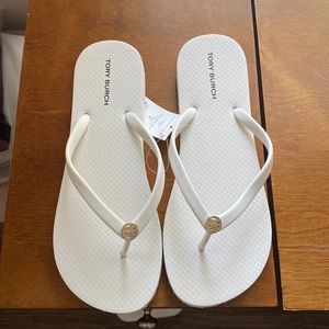 White Tory Burch Flip Flops